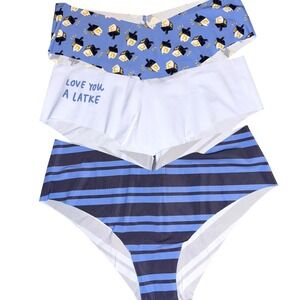 Aerie No Show Cheeky Panties Women Large Love You A Latke Hanukkah Stripe Pack 3